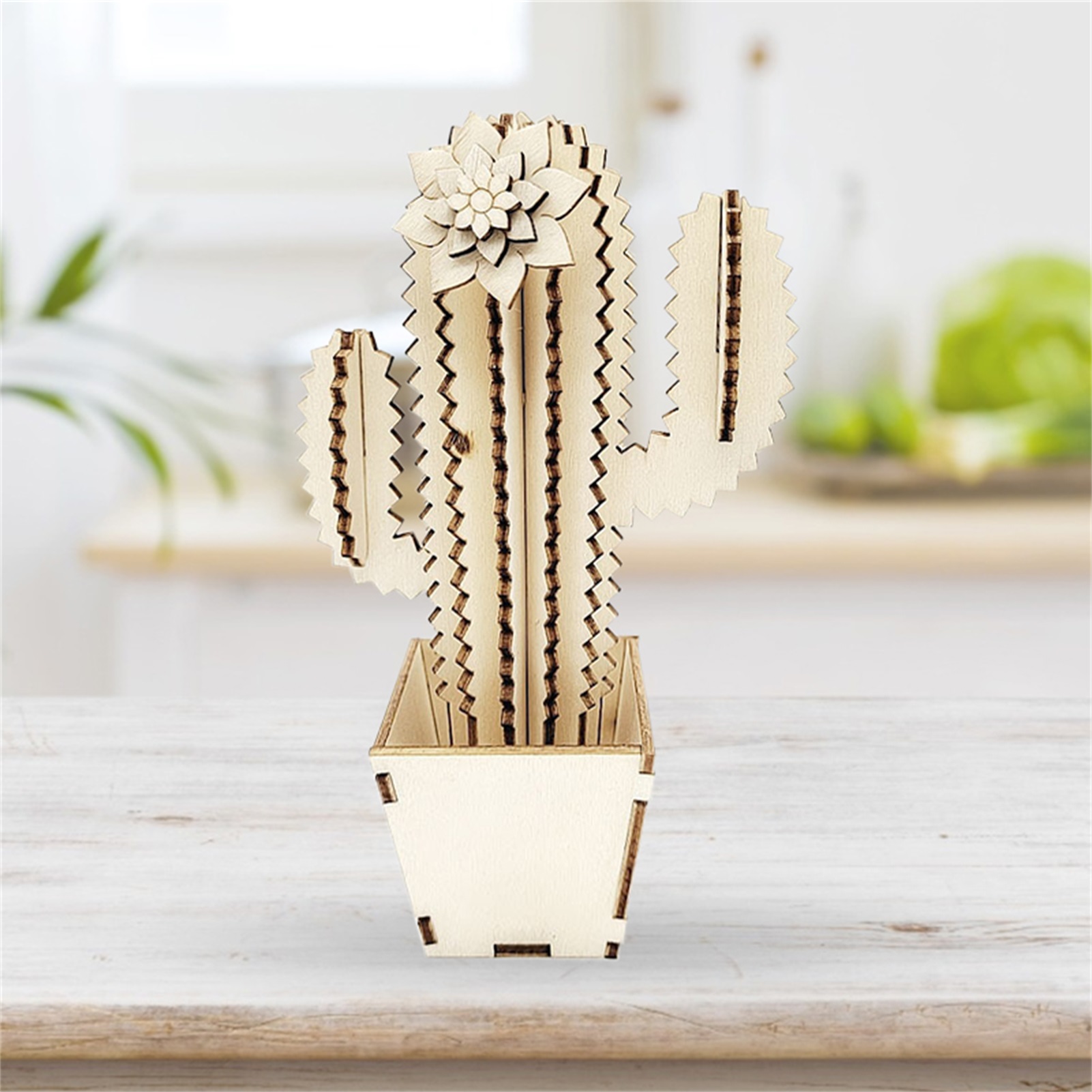 Rompecabezas de madera 3D de cactus cortado con láser
