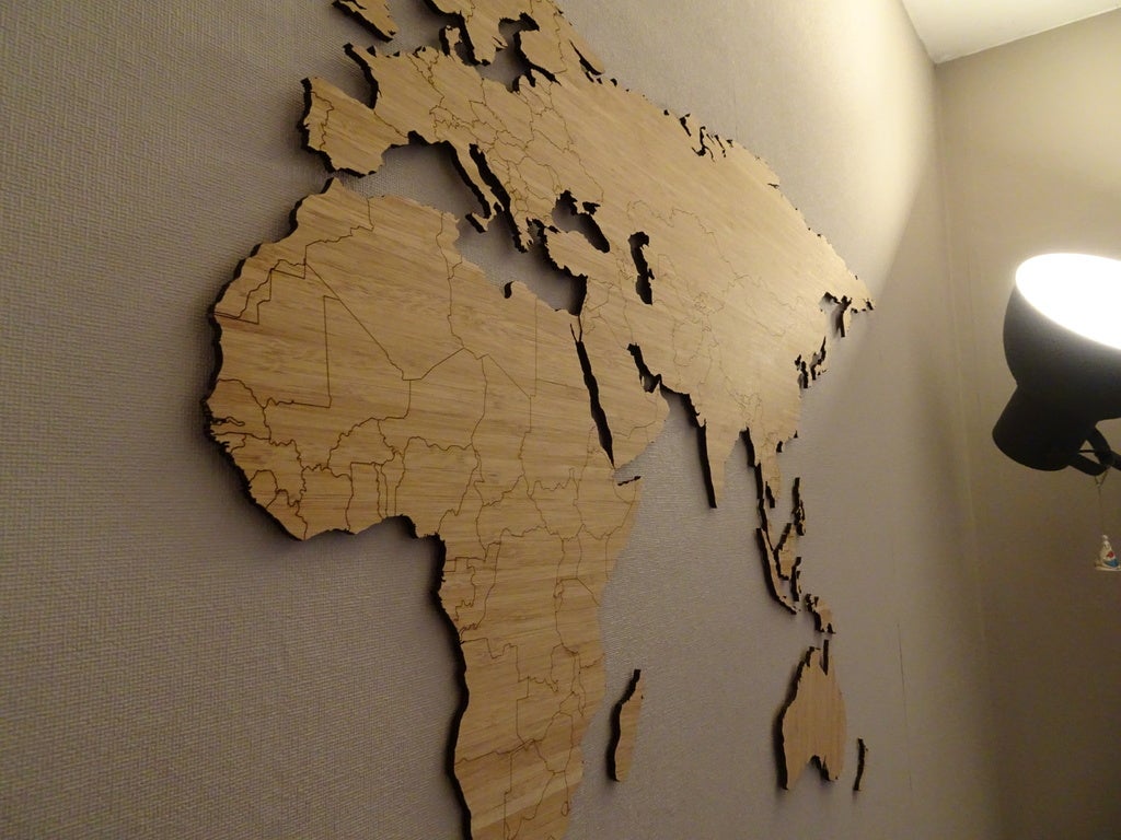 Карта мира лазерной резки бамбука вложенная 1200x600 мм