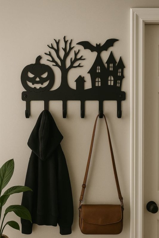 Laser Cut Halloween Metal Coat Rack Wall Mount Hanger Key Holder