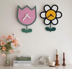 Laser Cut Daisy Tulip Wall Clock Modern Decor