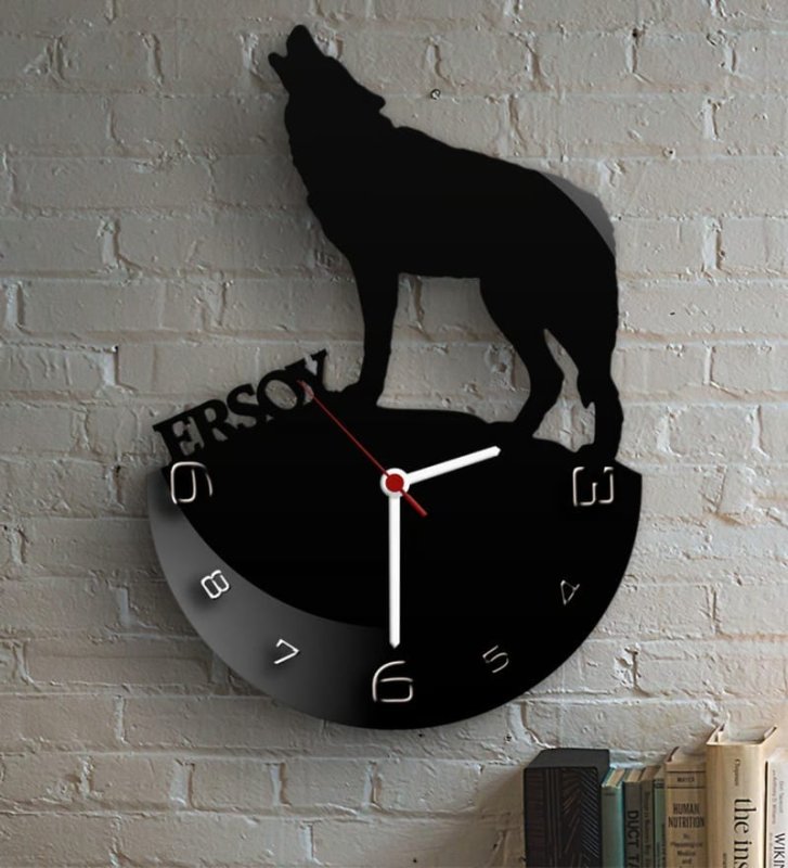 Laser Cut Wolf Wall Clock Animal Wolf Wall Decor
