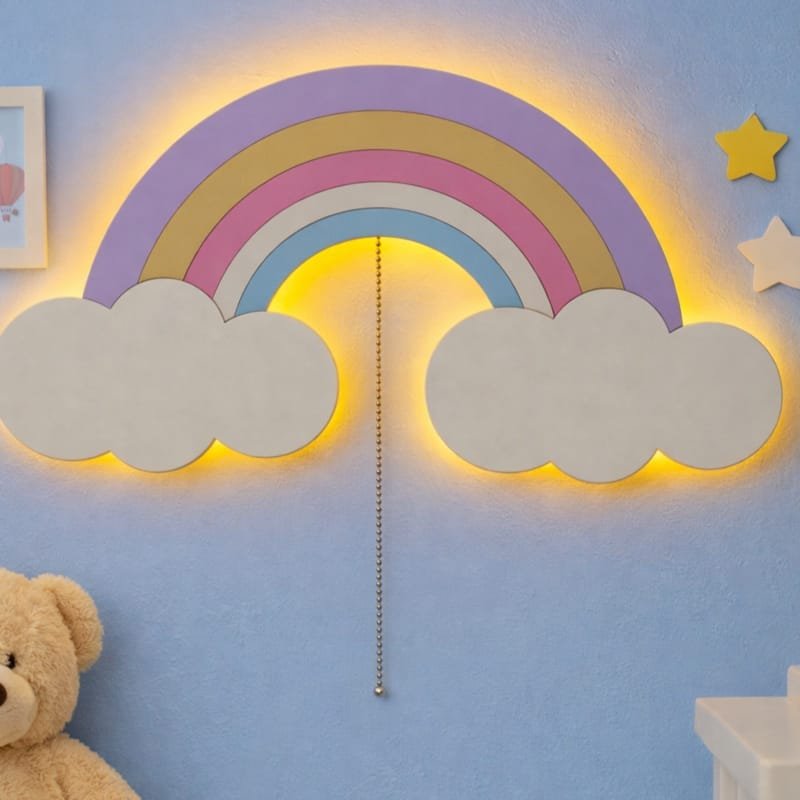 Laser Cut Rainbow Wall Lamp, Nursery Decor, Cloud Wall Light