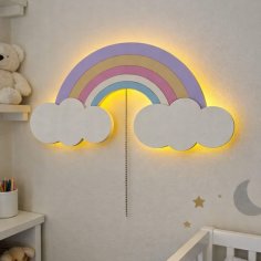 Laser Cut Rainbow Wall Lamp, Nursery Decor, Cloud Wall Light