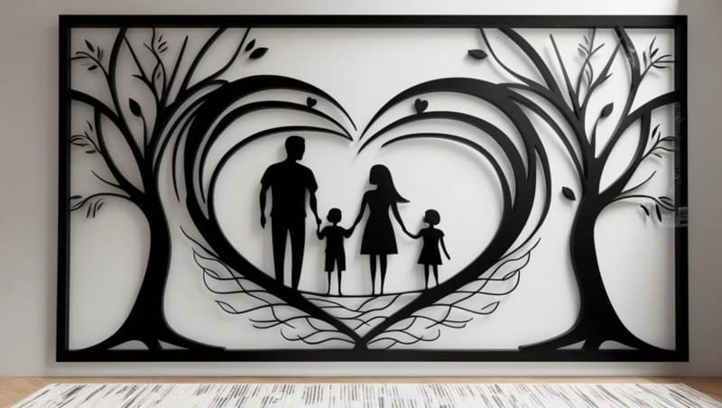 Laser Cut Family Wall Decor Rectangular Frame Wall Art