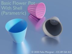 Basic Flower Pot With Shell (Parametric) 3D Printer Model