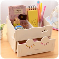 Wooden Storage Box Desk Organizer for Cosmetics Free Vector