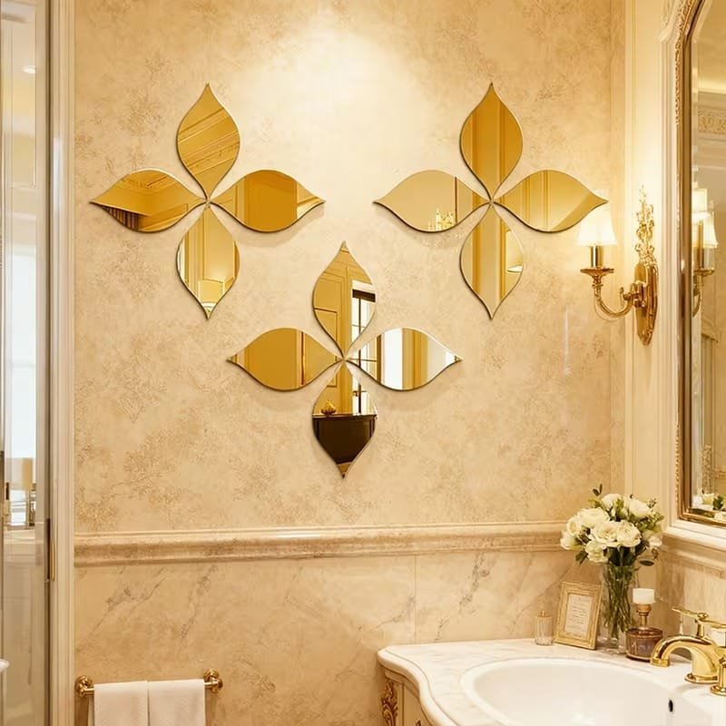 Laser Cut Four Leaf Clover Shaped Mirror Acrylic Flowers DIY Wall Art