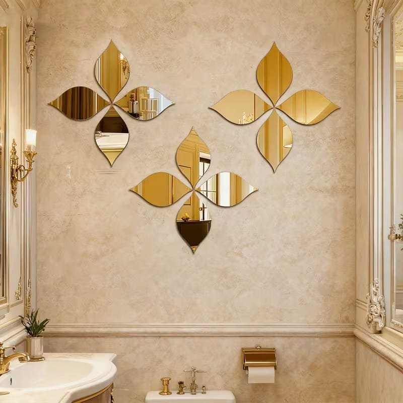 Laser Cut Four Leaf Clover Shaped Mirror Acrylic Flowers DIY Wall Art