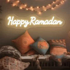 Laser Cut Happy Ramadan LED Neon Sign – Islamic Ramadan Decor – Ramadan Mubarak Wall Light