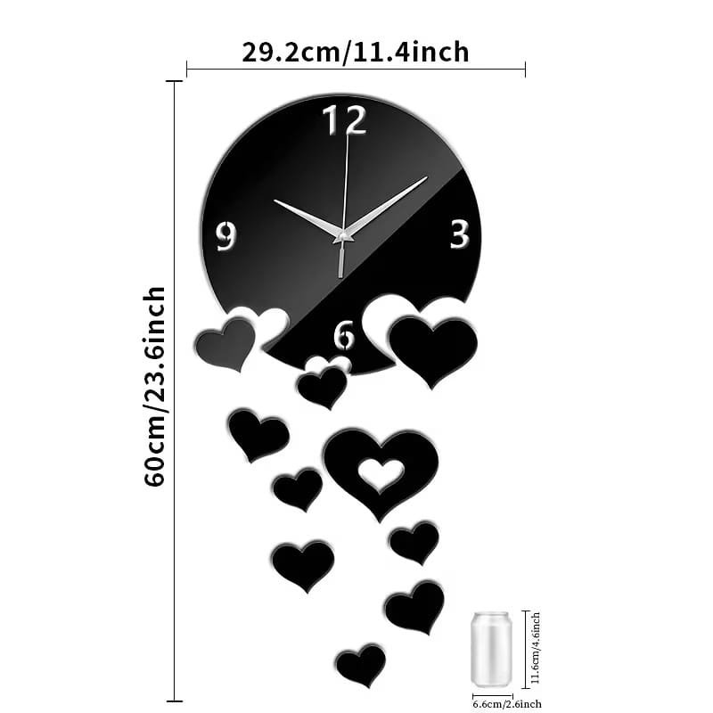 Laser Cut Heart Shape Wall Clock Creative DIY Acrylic Heart Clock With Mirror Stickers