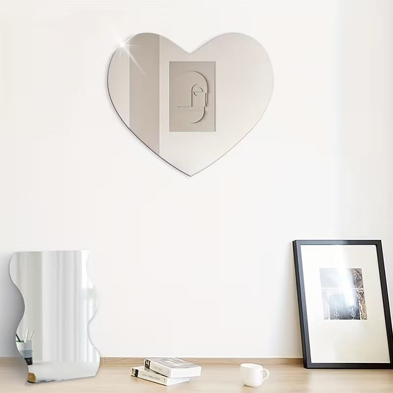Laser Cut Heart Shaped Acrylic Mirror Wall Decoration Sticker