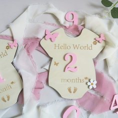 Laser Cut Wooden Jumpsuit Milestone Keepsake Set Flower Butterfly Milestone Plaque