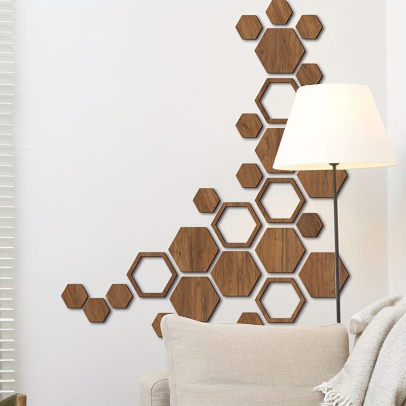 Laser Cut Three-Dimensional Hexagonal Combination Wooden Wall Decor