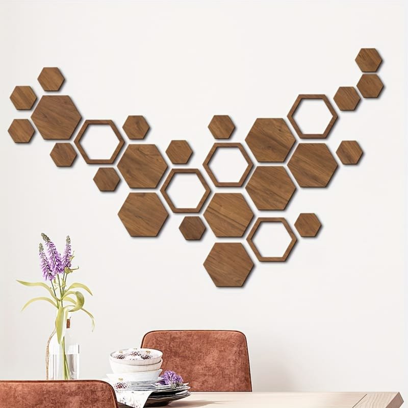 Laser Cut Three-Dimensional Hexagonal Combination Wooden Wall Decor