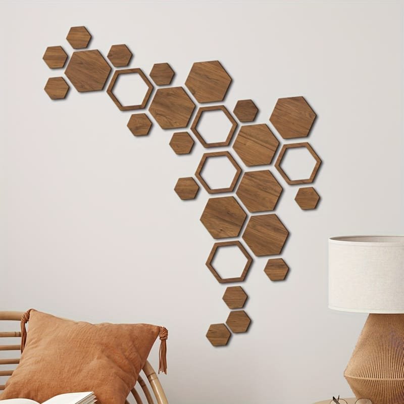 Laser Cut Three-Dimensional Hexagonal Combination Wooden Wall Decor