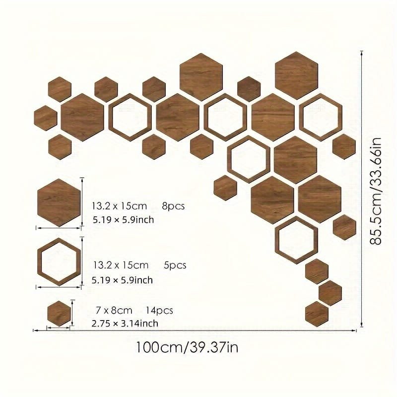 Laser Cut Three-Dimensional Hexagonal Combination Wooden Wall Decor