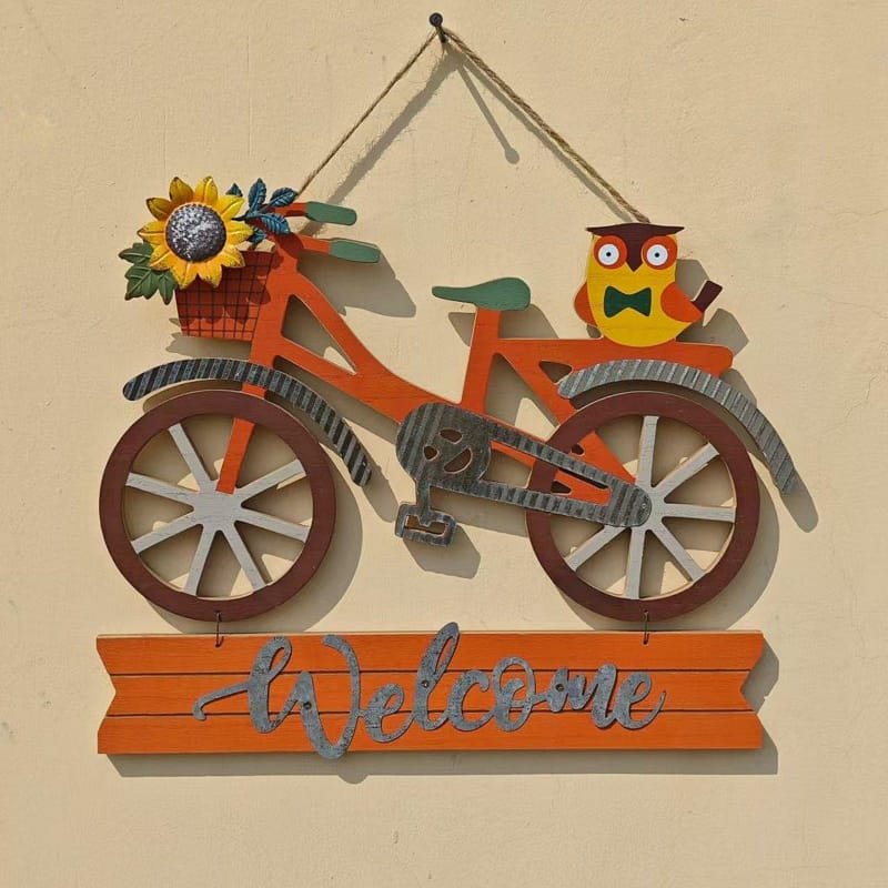 Laser Cut Fall Decoration Bicycle Welcome Wall Sign