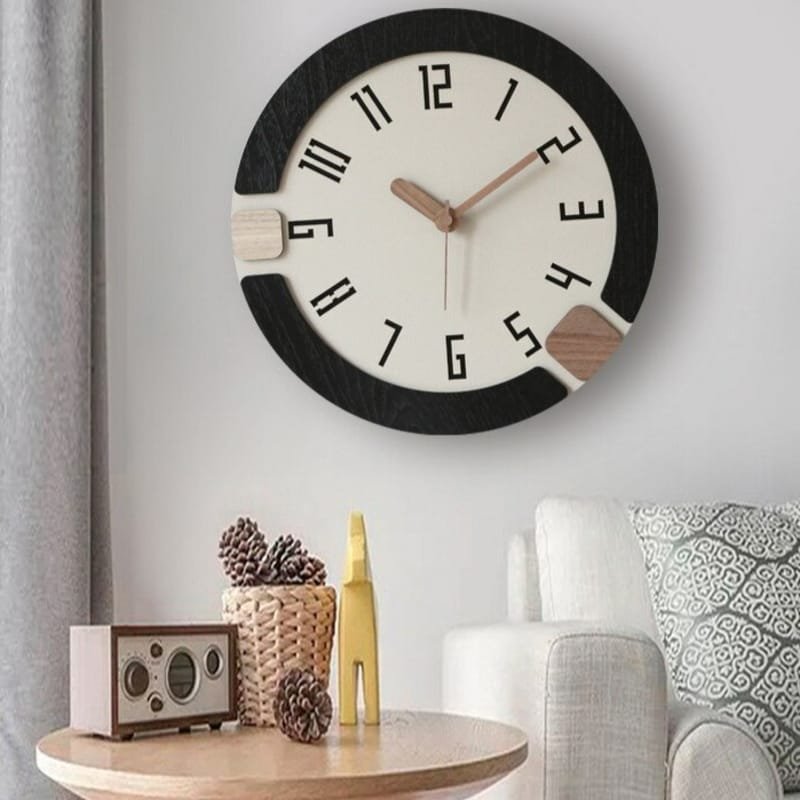 Laser Cut Nordic Wood Wall Clock – Living Room Round Modern Simple Wall Clock