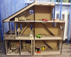 Casa de muñecas cortada con láser con garaje de estacionamiento de autos de juguete de 4 mm