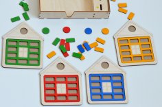 لعبة فارز شكل منزل خشبي مقطعة بالليزر
