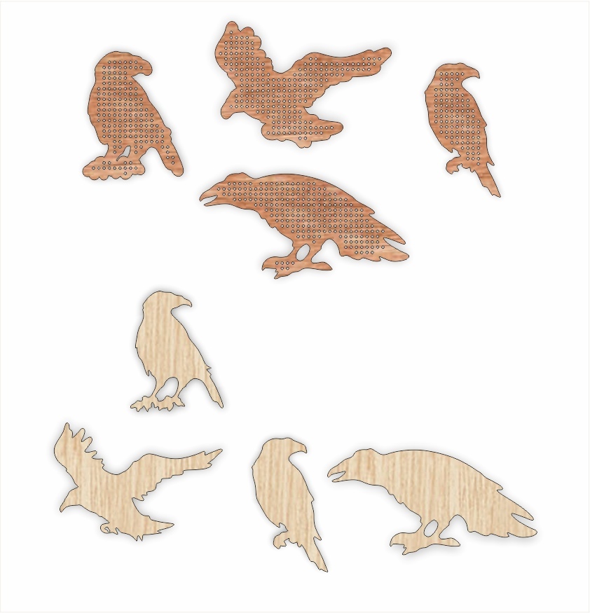 Lasergeschnittene Vögel aus Holz für Perlenstickerei
