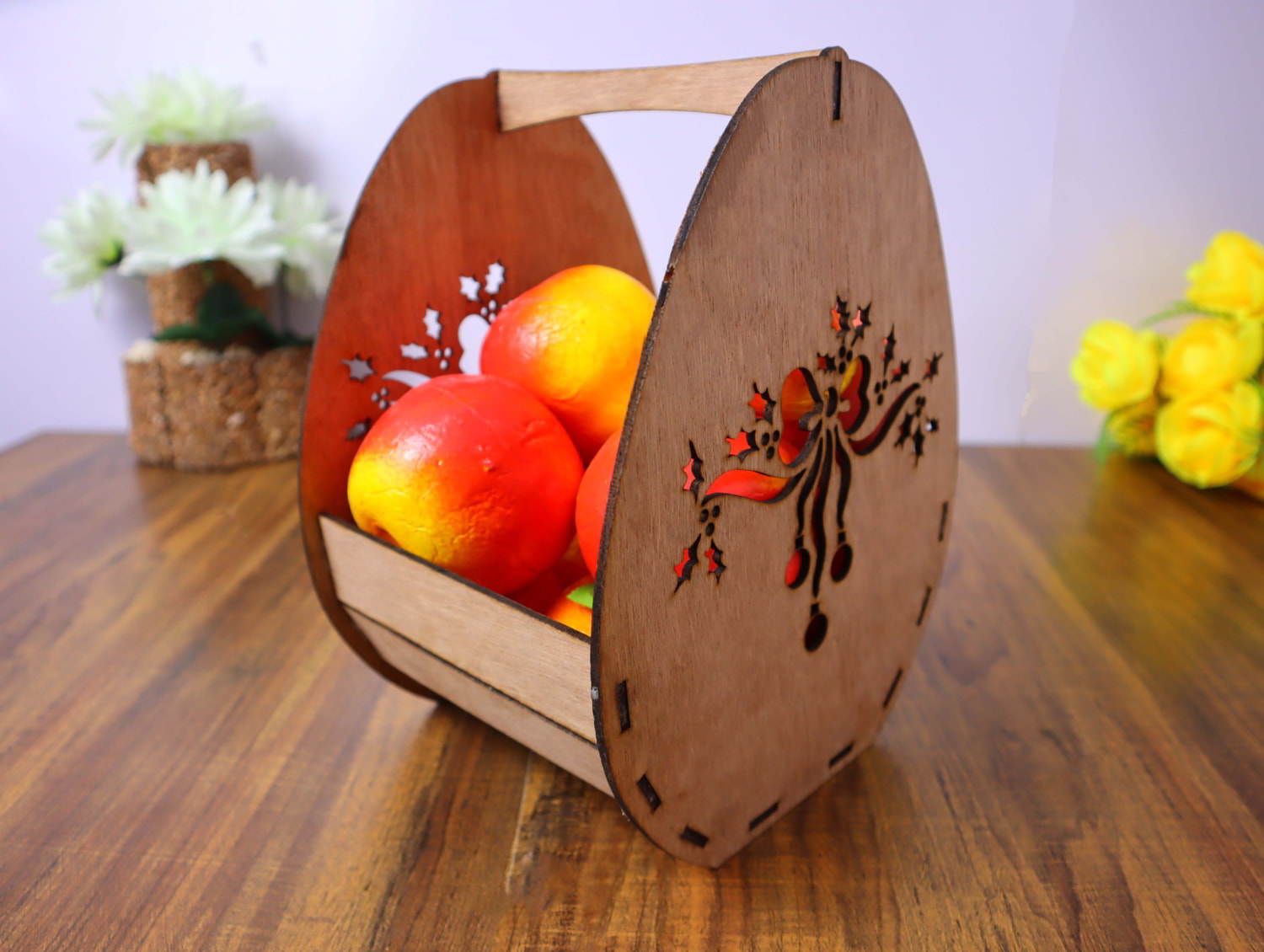 Laser Cut Wooden Egg Shaped Basket 3mm Free Vector