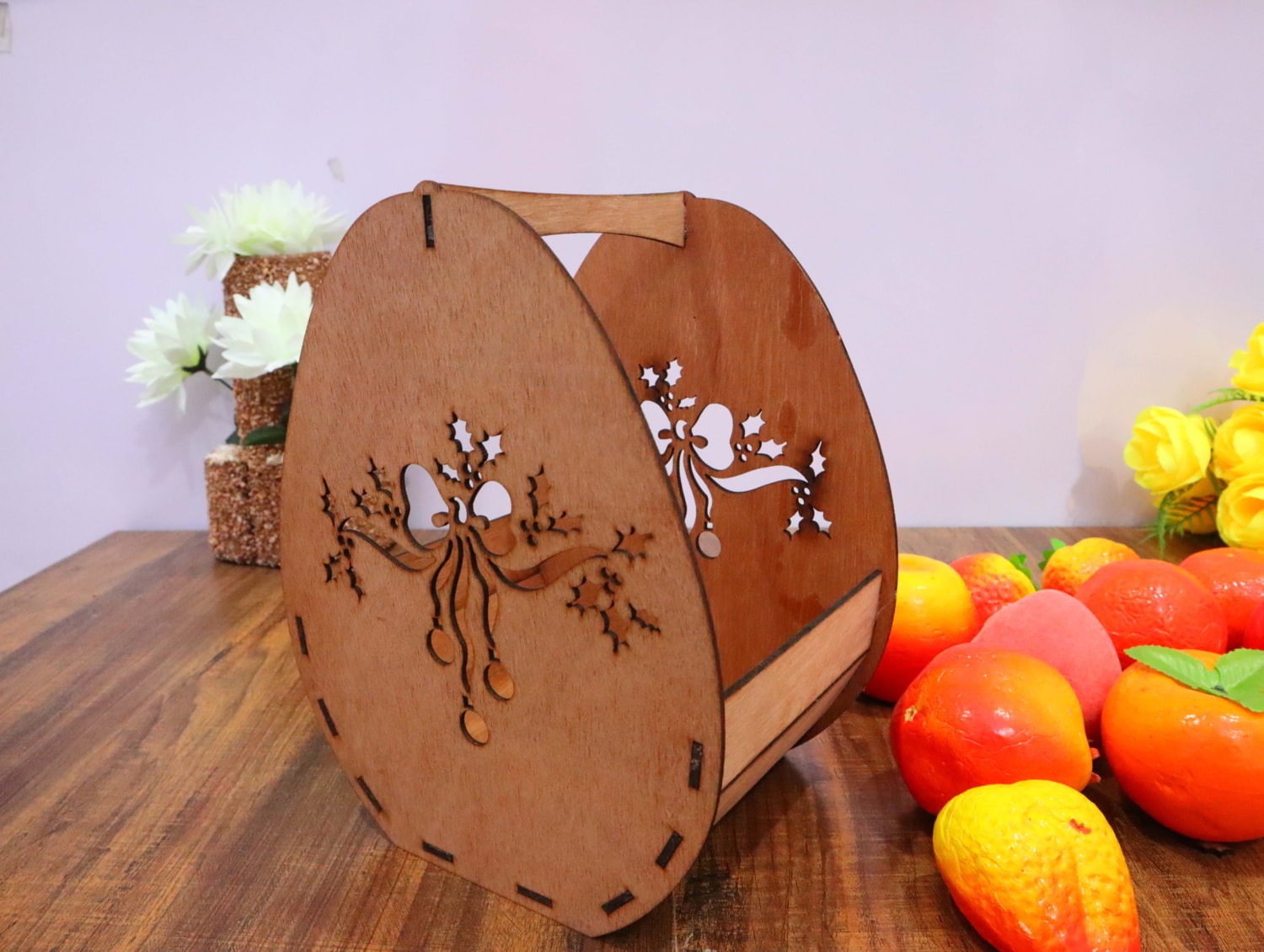 Laser Cut Wooden Egg Shaped Basket 3mm Free Vector