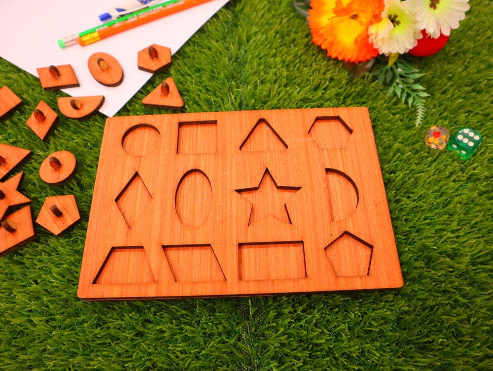 Laser Cut Shapes Peg Puzzle Montessori Toy Free Vector