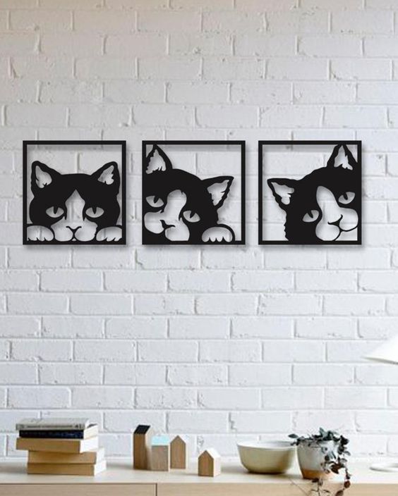Cắt laser nội thất trang trí tường mèo