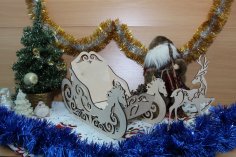 Trineo y reno de Navidad de madera cortada con láser