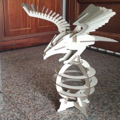 Laserowo wycinane drewniane puzzle 3D z orłem na stojaku