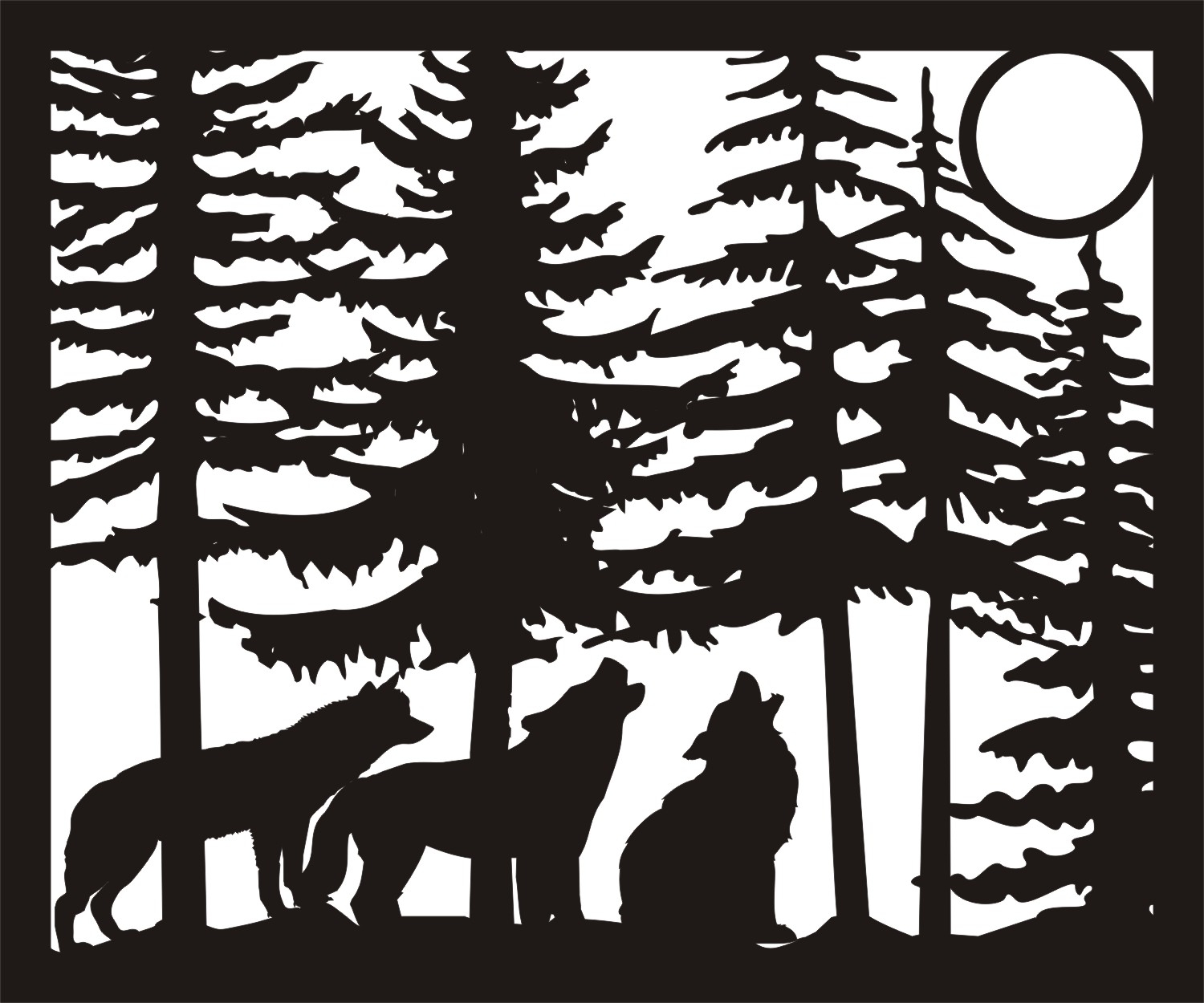 30 X 36 Three Wolves Moon Plasma Metal Art DXF File