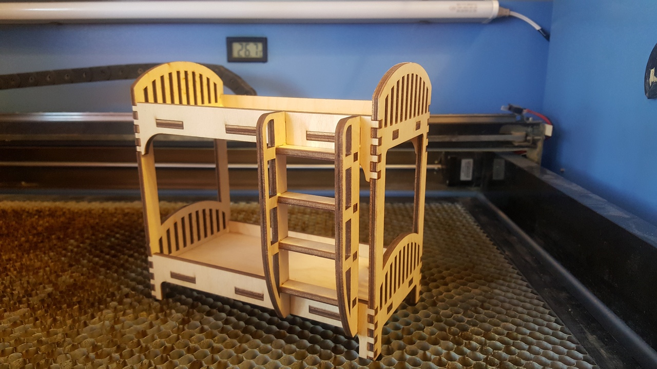 Laser Cut Toy Bunk Bed Dollhouse Furniture Free Vector
