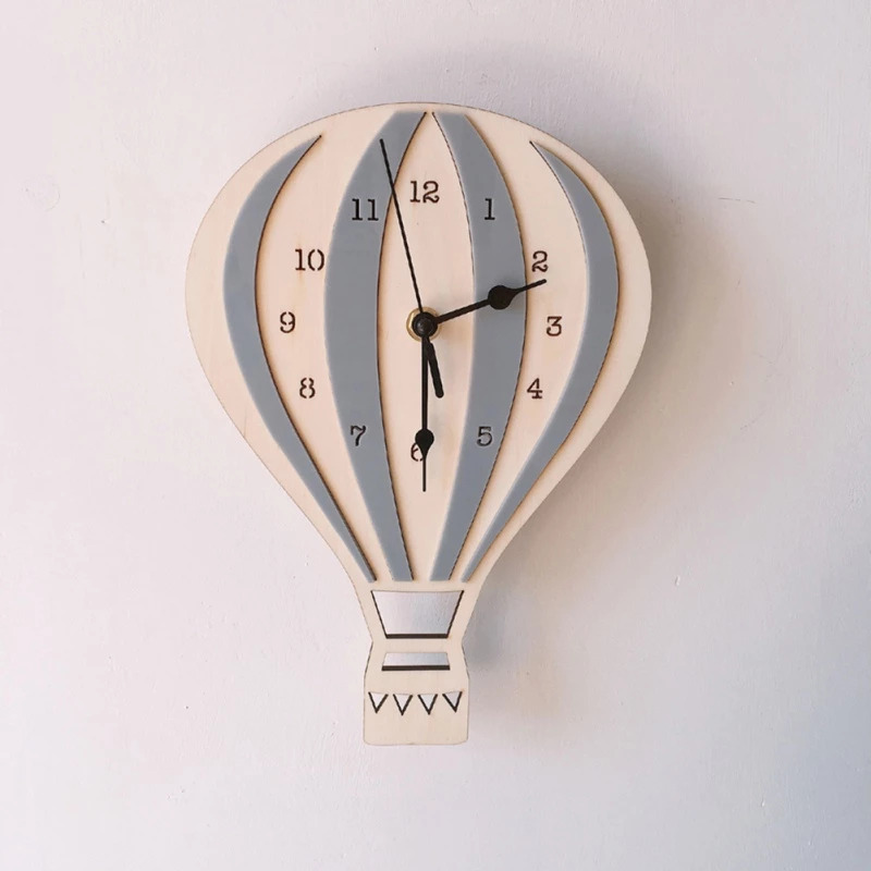 Laser Cut Hot Air Balloon Shape Cartoon Wall Clock Kids Room Decor Free Vector