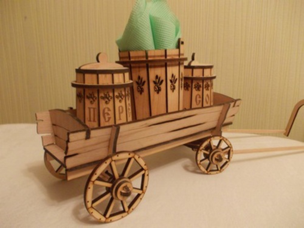 Laser Cut Wooden Salt And Pepper Holder Wooden Wine Barrel Cart Free Vector