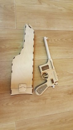 Лазерная резка Mauser C96 с игрушечным пистолетом в деревянной кобуре