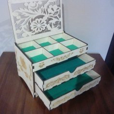 Laser Cut Wooden Cosmetic Storage Box With Drawers Free Vector