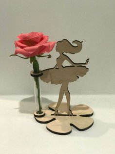 Laser Cut Girl with Flower Test Tube Vase Stand Free Vector