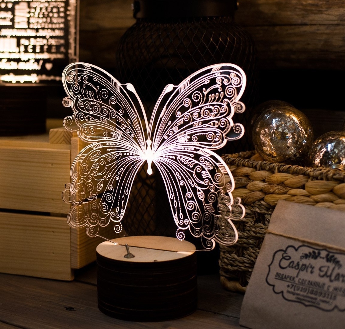 Laser Cut Butterfly 3D Acrylic Light Lamp Free Vector cdr Download 3axis.co