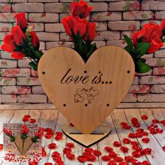 Laser Cut Valentine Day Gift Heart Shape Rose Stand Free Vector