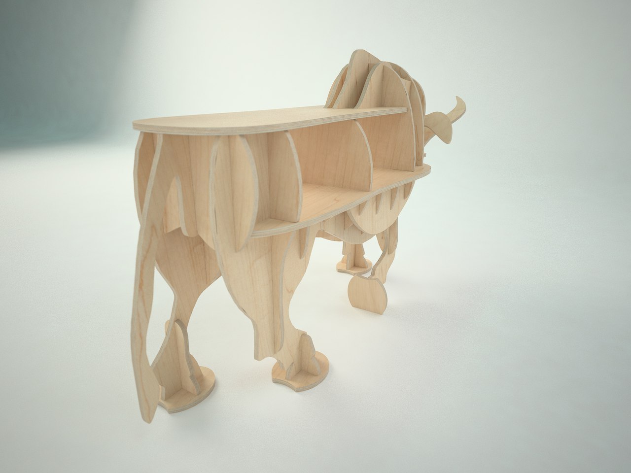 Laser Cut Wooden Charging Bull Shelf Free Vector