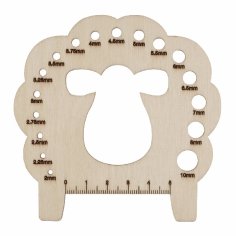 Laser Cut Wooden Sheep Knitting Needle Gauge Size Ruler