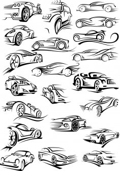 Cars Silhouette Stickers Free Vector