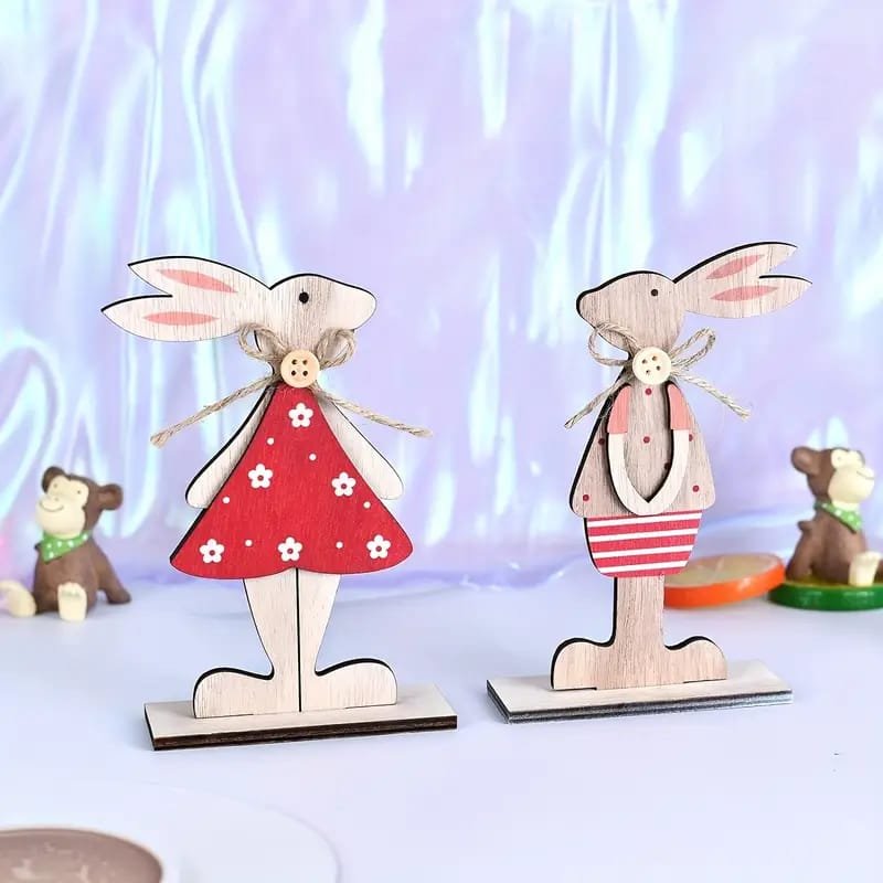 Laser Cut Rustic Wooden Bunny Table Decorations Cute Rabbit Wood Ornaments