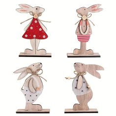 Laser Cut Rustic Wooden Bunny Table Decorations Cute Rabbit Wood Ornaments