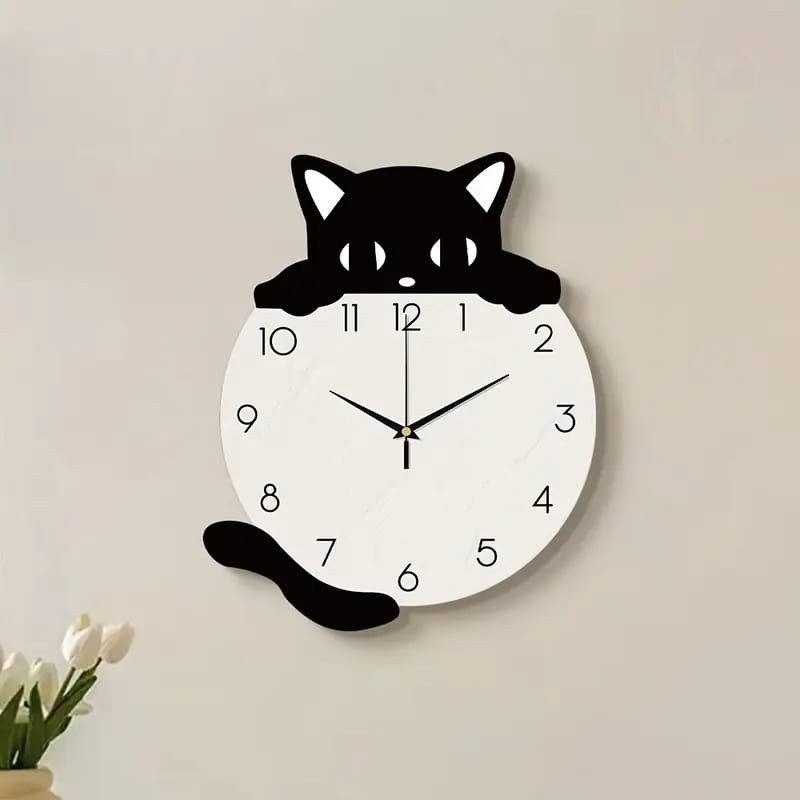 Laser Cut Modern Cute Cat Wall Clock