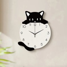 Laser Cut Modern Cute Cat Wall Clock