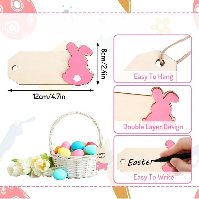 Laser Cut Easter Basket Name Tags – Bunny Rabbit Carrot Egg Wooden Gift Tags