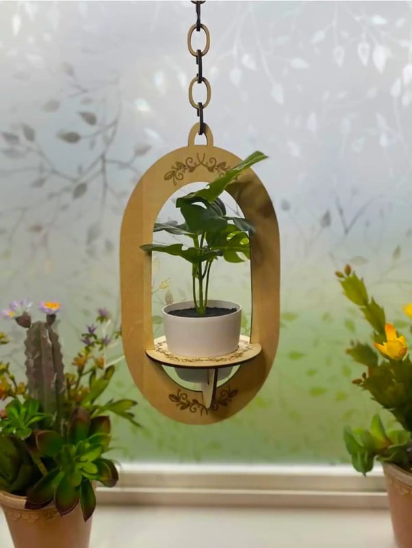 Laser Cut Wooden Hanging Planter