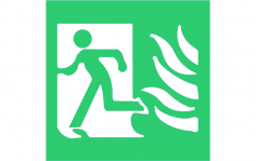 symbole de sortie de secours haute sécurité avec flammes signe gauche fichier dxf